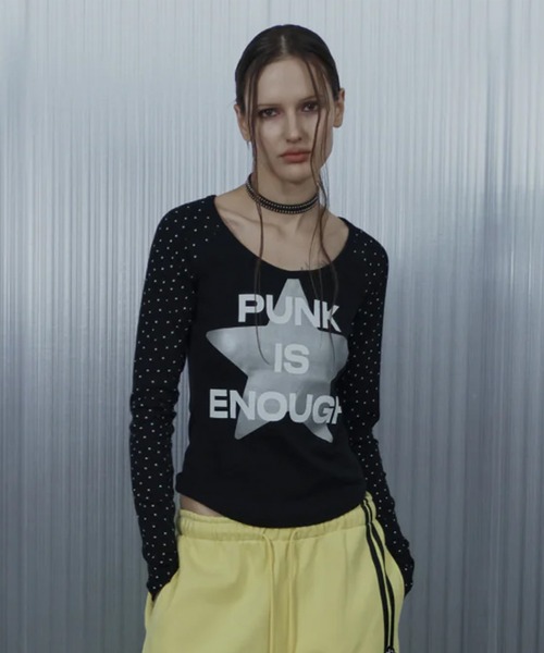 SETUPEXE(セットアップイーエックスイー)の「A'GEM/9 × .kom 『SETUPEXE/セットアップイーエックスイー』STAR SLEEVE PUNK TOP/スター&ドットデザイン長袖Tシャツ(Tシャツ/カットソー・レディース・ホワイト/グレー/ブラック・FREE)」の2枚目の写真