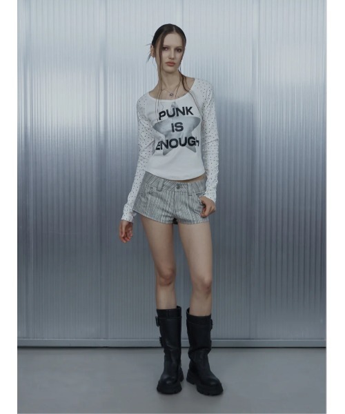 SETUPEXE(セットアップイーエックスイー)の「A'GEM/9 × .kom 『SETUPEXE/セットアップイーエックスイー』STAR SLEEVE PUNK TOP/スター&ドットデザイン長袖Tシャツ(Tシャツ/カットソー・レディース・ホワイト/グレー/ブラック・FREE)」の16枚目の写真