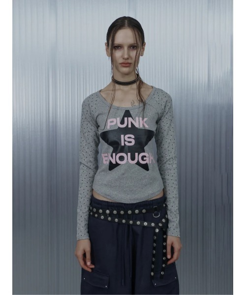 SETUPEXE(セットアップイーエックスイー)の「A'GEM/9 × .kom 『SETUPEXE/セットアップイーエックスイー』STAR SLEEVE PUNK TOP/スター&ドットデザイン長袖Tシャツ(Tシャツ/カットソー・レディース・ホワイト/グレー/ブラック・FREE)」の4枚目の写真