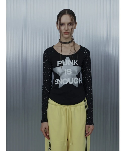 SETUPEXE(セットアップイーエックスイー)の「A'GEM/9 × .kom 『SETUPEXE/セットアップイーエックスイー』STAR SLEEVE PUNK TOP/スター&ドットデザイン長袖Tシャツ(Tシャツ/カットソー・レディース・ホワイト/グレー/ブラック・FREE)」の11枚目の写真