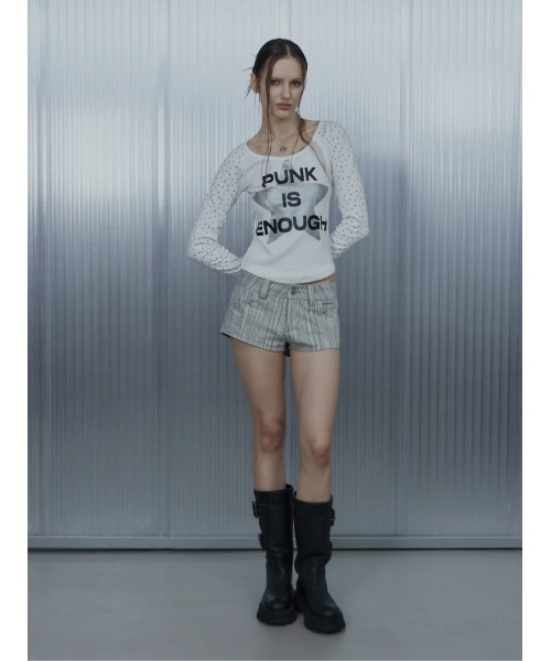 SETUPEXE(セットアップイーエックスイー)の「A'GEM/9 × .kom 『SETUPEXE/セットアップイーエックスイー』STAR SLEEVE PUNK TOP/スター&ドットデザイン長袖Tシャツ(Tシャツ/カットソー・レディース・ホワイト/グレー/ブラック・FREE)」の18枚目の写真