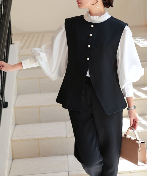 Petitle（プチレ）の「[ セレモニー ] [ 低身長向けサイズあり ] ブラウス (単品)（シャツ/ブラウス・レディース・オフホワイト/ライトブルー・M/PL/PM/PS）」の5枚目の写真