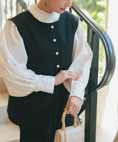 Petitle（プチレ）の「[ セレモニー ] [ 低身長向けサイズあり ] ブラウス (単品)（シャツ/ブラウス・レディース・オフホワイト/ライトブルー・M/PL/PM/PS）」の9枚目の写真