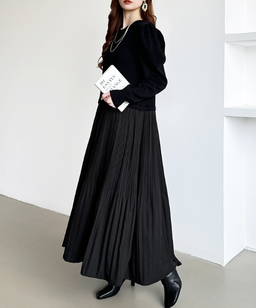 セール】ドッキングワンピース ニット ドッキング プリーツワンピース