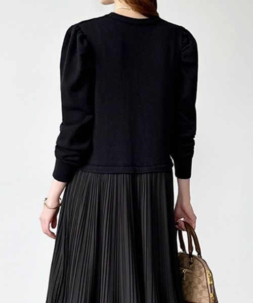 セール】ドッキングワンピース ニット ドッキング プリーツワンピース