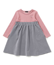 BeBe | テレコ×ツイル切り替え長袖ワンピース(ワンピース)