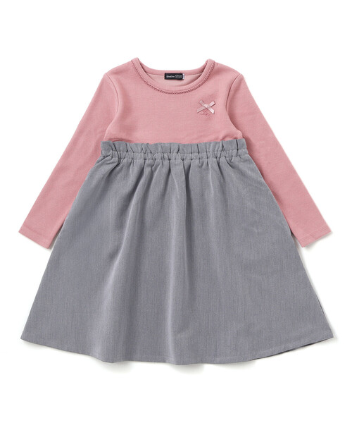 BeBe（ベベ）の「テレコ×ツイル切り替え長袖ワンピース（ワンピース・キッズ・ピンク/グレー・110cm/140cm/120cm/150cm/130cm）」の11枚目の写真