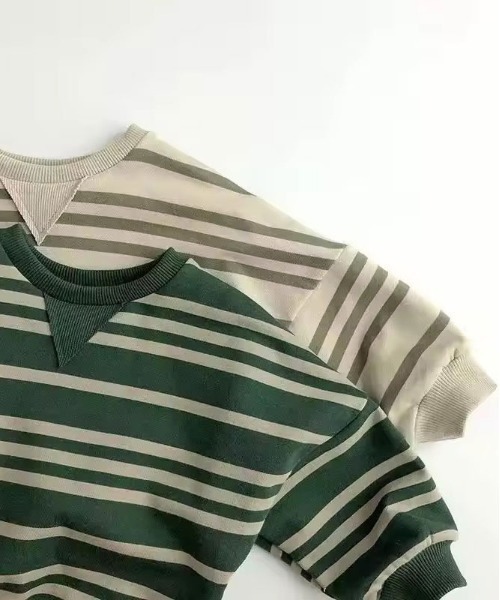 Bambin（ボンバン）の「【 Bambin / ボンバン 】 ボーダー 裏毛 スウェット（スウェット・キッズ・ライトベージュ/グリーン・110/120/130）」の9枚目の写真