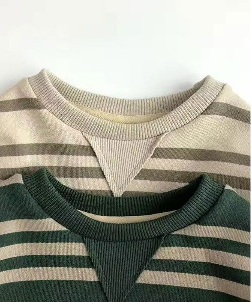 Bambin（ボンバン）の「【 Bambin / ボンバン 】 ボーダー 裏毛 スウェット（スウェット・キッズ・ライトベージュ/グリーン・110/120/130）」の8枚目の写真