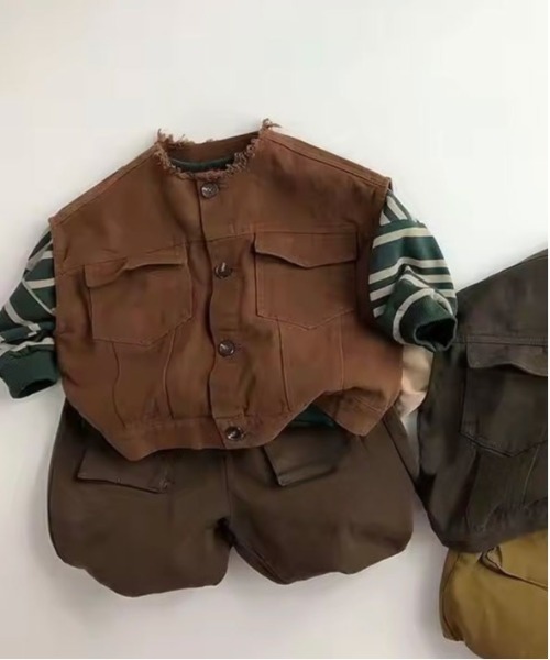 Bambin（ボンバン）の「【 Bambin / ボンバン 】 ボーダー 裏毛 スウェット（スウェット・キッズ・ライトベージュ/グリーン・110/120/130）」の5枚目の写真