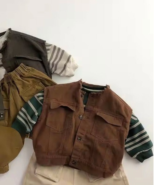 Bambin（ボンバン）の「【 Bambin / ボンバン 】 ボーダー 裏毛 スウェット（スウェット・キッズ・ライトベージュ/グリーン・110/120/130）」の6枚目の写真