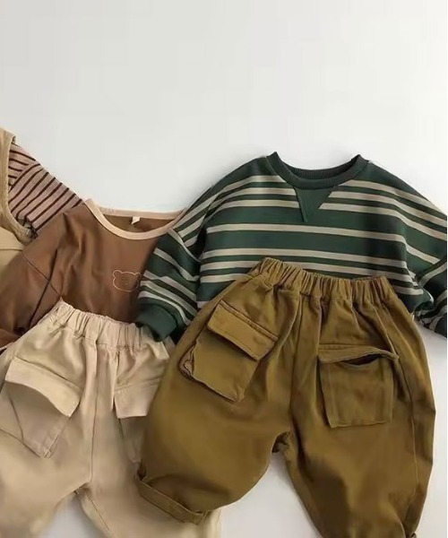 Bambin（ボンバン）の「【 Bambin / ボンバン 】 ボーダー 裏毛 スウェット（スウェット・キッズ・ライトベージュ/グリーン・110/120/130）」の4枚目の写真