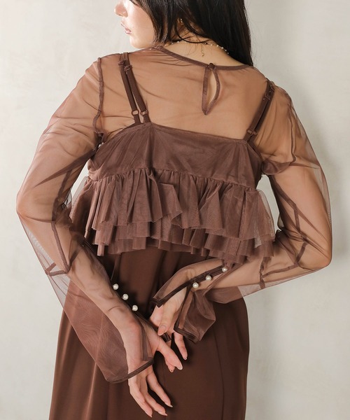 Kana（カナ）の「エンブロイダリーレース チュール フレア ビスチェ シアートップス Iラインドレス 3点セット パーティー 結婚式 お呼ばれ オケージョン（ドレス・レディース・ブラウン/ブラック/ブルー・M）」の19枚目の写真