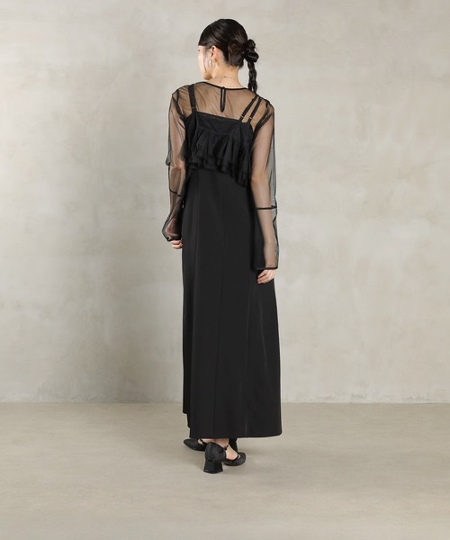 Kana（カナ）の「エンブロイダリーレース チュール フレア ビスチェ シアートップス Iラインドレス 3点セット パーティー 結婚式 お呼ばれ オケージョン（ドレス・レディース・ブラウン/ブラック/ブルー・M）」の12枚目の写真