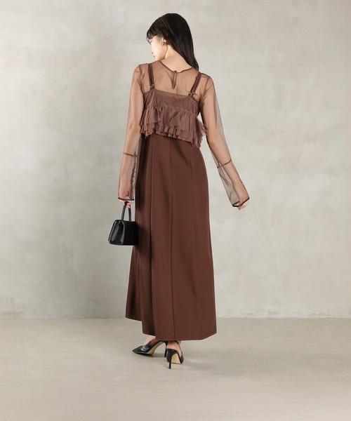 Kana（カナ）の「エンブロイダリーレース チュール フレア ビスチェ シアートップス Iラインドレス 3点セット パーティー 結婚式 お呼ばれ オケージョン（ドレス・レディース・ブラウン/ブラック/ブルー・M）」の21枚目の写真