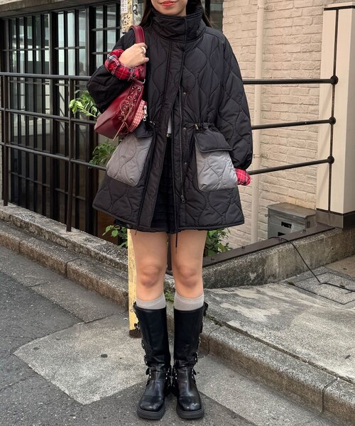CIAOPANIC(チャオパニック)の「襟ボア配色キルティングミドルコート(その他アウター・レディース・カーキ/ブラック/ブラウン・0)」の7枚目の写真