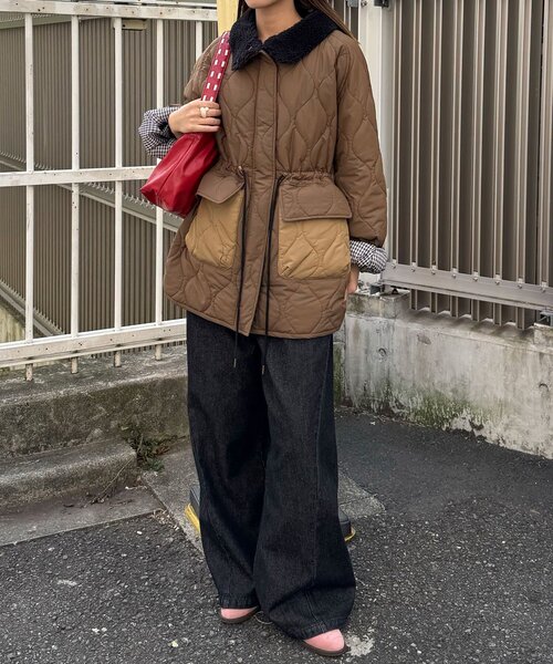CIAOPANIC(チャオパニック)の「襟ボア配色キルティングミドルコート(その他アウター・レディース・カーキ/ブラック/ブラウン・0)」の14枚目の写真