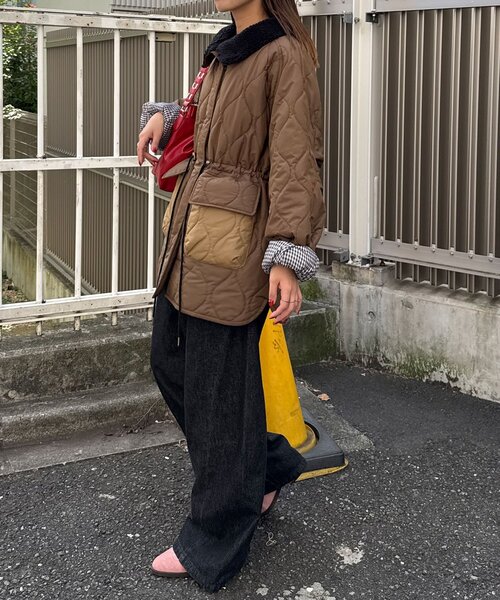 CIAOPANIC(チャオパニック)の「襟ボア配色キルティングミドルコート(その他アウター・レディース・カーキ/ブラック/ブラウン・0)」の15枚目の写真