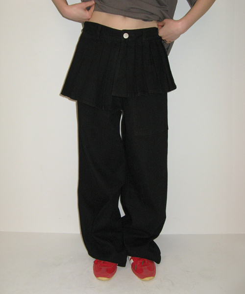 パンツ RONRON OFF BALANCE PLEAT LAYERED PANTS セール】OFF BALANCE PLEAT LAYERED PANTS BLACK（その他パンツ