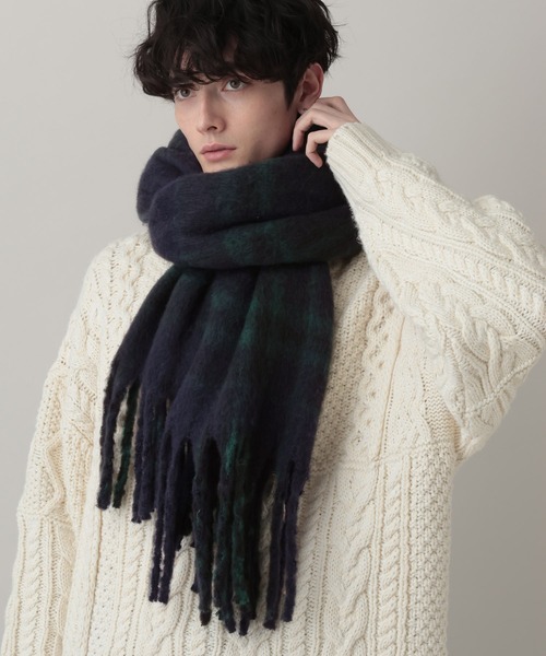 RAGEBLUE(レイジブルー)の「チェック柄ボリュームフリンジマフラー(マフラー・メンズ・ホワイト系その他/グレー系その他/グリーン系その他・FREE)」の12枚目の写真