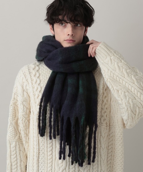 RAGEBLUE(レイジブルー)の「チェック柄ボリュームフリンジマフラー(マフラー・メンズ・ホワイト系その他/グレー系その他/グリーン系その他・FREE)」の13枚目の写真