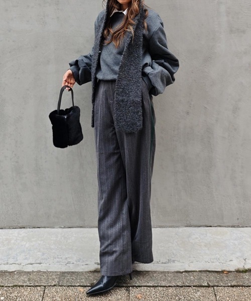 esutoreja(エストレジャ)の「サイドラインストライプワイドパンツ(スラックス・レディース・チャコール/グレー・FREE)」の8枚目の写真