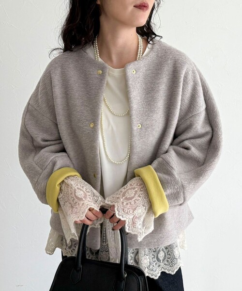 fredy emue（フレディエミュ）の「イタリアンエアリーノーカラーブルゾン（ブルゾン・レディース・ブラウン/チャコールグレー/ライトグレー・38）」の3枚目の写真