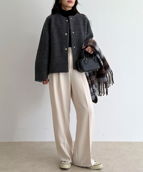 fredy emue（フレディエミュ）の「イタリアンエアリーノーカラーブルゾン（ブルゾン・レディース・ブラウン/チャコールグレー/ライトグレー・38）」の4枚目の写真