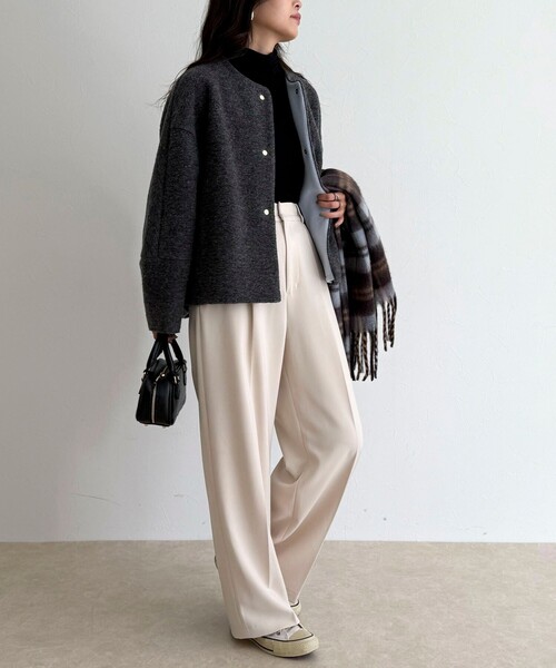 fredy emue（フレディエミュ）の「イタリアンエアリーノーカラーブルゾン（ブルゾン・レディース・ブラウン/チャコールグレー/ライトグレー・38）」の5枚目の写真