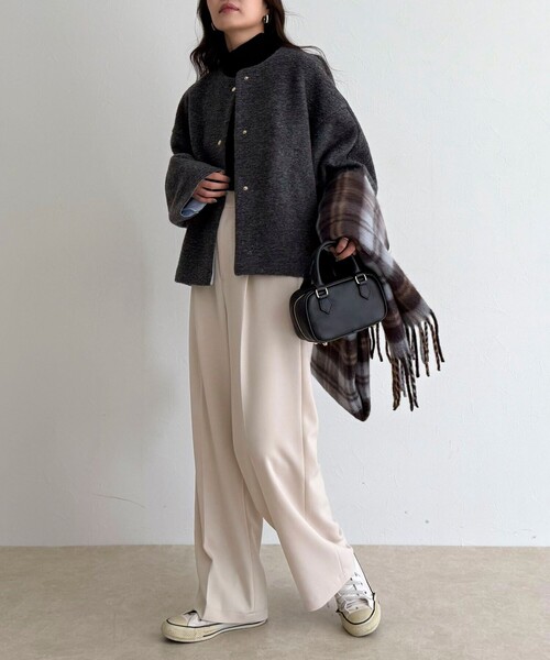 fredy emue（フレディエミュ）の「イタリアンエアリーノーカラーブルゾン（ブルゾン・レディース・ブラウン/チャコールグレー/ライトグレー・38）」の7枚目の写真