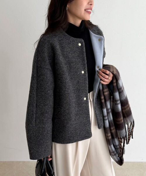 fredy emue（フレディエミュ）の「イタリアンエアリーノーカラーブルゾン（ブルゾン・レディース・ブラウン/チャコールグレー/ライトグレー・38）」の9枚目の写真