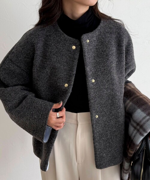 fredy emue（フレディエミュ）の「イタリアンエアリーノーカラーブルゾン（ブルゾン・レディース・ブラウン/チャコールグレー/ライトグレー・38）」の12枚目の写真