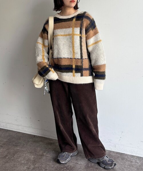 CPCM(シーピーシーエム)の「チェックシャギーステッチニット(ニット/セーター・レディース・アイボリー/ネイビー/グリーン・FREE)」の8枚目の写真