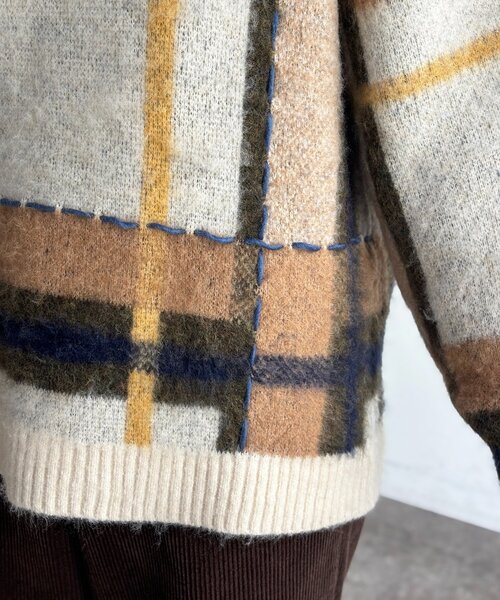 CPCM(シーピーシーエム)の「チェックシャギーステッチニット(ニット/セーター・レディース・アイボリー/ネイビー/グリーン・FREE)」の9枚目の写真