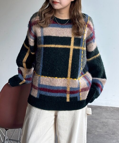 チェックシャギーステッチニット（ニット/セーター）｜CPCM（シーピー