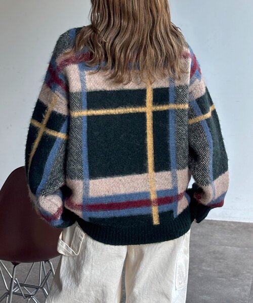 CPCM(シーピーシーエム)の「チェックシャギーステッチニット(ニット/セーター・レディース・アイボリー/ネイビー/グリーン・FREE)」の12枚目の写真
