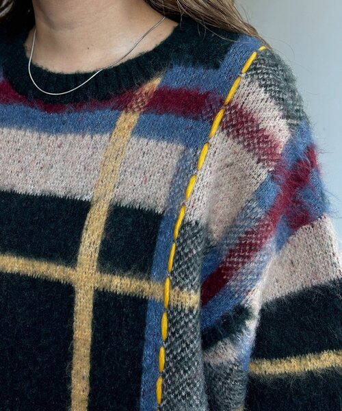 CPCM(シーピーシーエム)の「チェックシャギーステッチニット(ニット/セーター・レディース・アイボリー/ネイビー/グリーン・FREE)」の15枚目の写真