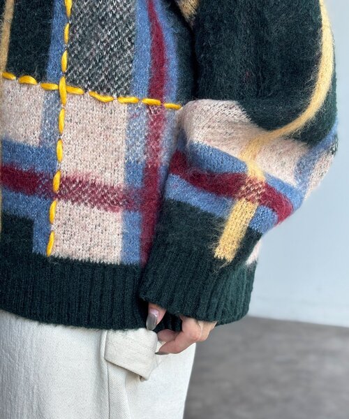 CPCM(シーピーシーエム)の「チェックシャギーステッチニット(ニット/セーター・レディース・アイボリー/ネイビー/グリーン・FREE)」の16枚目の写真