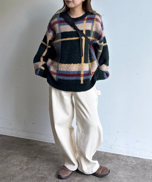 CPCM(シーピーシーエム)の「チェックシャギーステッチニット(ニット/セーター・レディース・アイボリー/ネイビー/グリーン・FREE)」の17枚目の写真