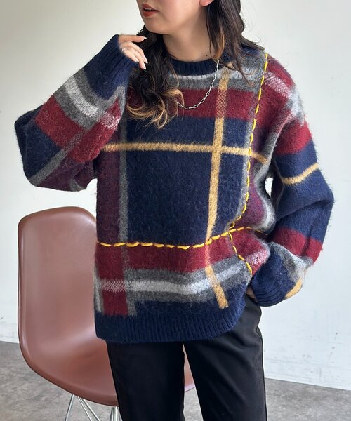 CPCM(シーピーシーエム)の「チェックシャギーステッチニット(ニット/セーター・レディース・アイボリー/ネイビー/グリーン・FREE)」の20枚目の写真