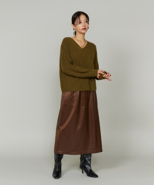 LE SOUK(ルスーク)の「レザーライクギャザーストレートスカート(スカート・レディース・ブラック/ブラウン・9号/7号)」の15枚目の写真