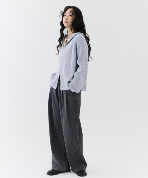 NUJOH(ヌゾ)の「Rib Hood Knit Cardigan / リブフードニットカーディガン(Tシャツ/カットソー・レディース・ベージュ/チャコールグレー/ライトブルー・FREE)」の8枚目の写真