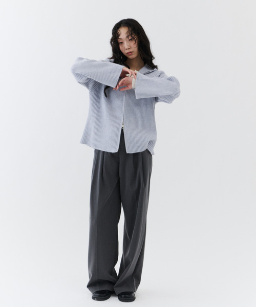 NUJOH(ヌゾ)の「Rib Hood Knit Cardigan / リブフードニットカーディガン(Tシャツ/カットソー・レディース・ベージュ/チャコールグレー/ライトブルー・FREE)」の10枚目の写真