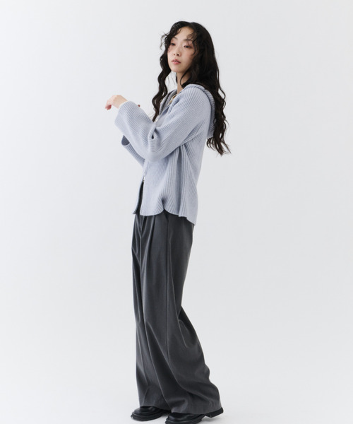 NUJOH(ヌゾ)の「Rib Hood Knit Cardigan / リブフードニットカーディガン(Tシャツ/カットソー・レディース・ベージュ/チャコールグレー/ライトブルー・FREE)」の11枚目の写真