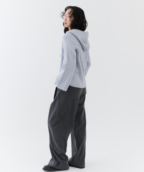NUJOH(ヌゾ)の「Rib Hood Knit Cardigan / リブフードニットカーディガン(Tシャツ/カットソー・レディース・ベージュ/チャコールグレー/ライトブルー・FREE)」の12枚目の写真