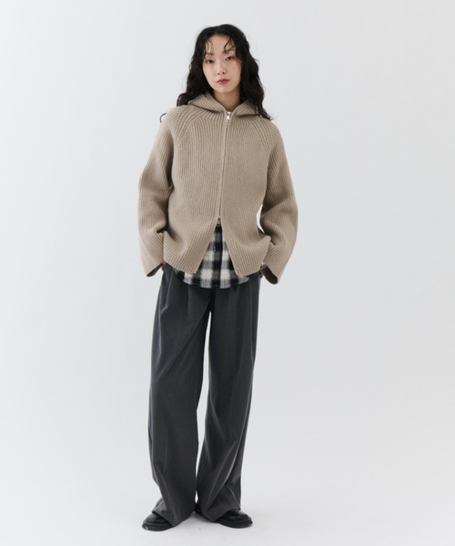NUJOH(ヌゾ)の「Rib Hood Knit Cardigan / リブフードニットカーディガン(Tシャツ/カットソー・レディース・ベージュ/チャコールグレー/ライトブルー・FREE)」の16枚目の写真