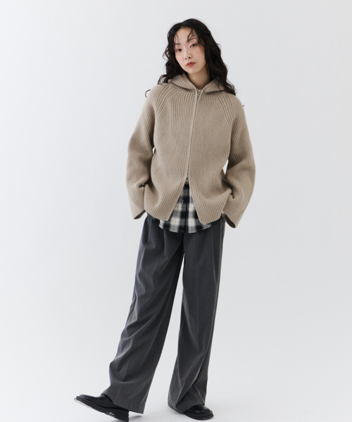 NUJOH(ヌゾ)の「Rib Hood Knit Cardigan / リブフードニットカーディガン(Tシャツ/カットソー・レディース・ベージュ/チャコールグレー/ライトブルー・FREE)」の17枚目の写真