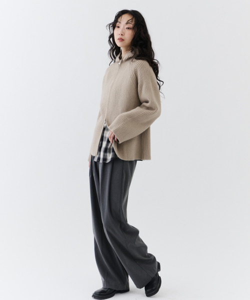 NUJOH(ヌゾ)の「Rib Hood Knit Cardigan / リブフードニットカーディガン(Tシャツ/カットソー・レディース・ベージュ/チャコールグレー/ライトブルー・FREE)」の18枚目の写真