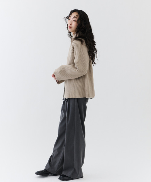 NUJOH(ヌゾ)の「Rib Hood Knit Cardigan / リブフードニットカーディガン(Tシャツ/カットソー・レディース・ベージュ/チャコールグレー/ライトブルー・FREE)」の19枚目の写真