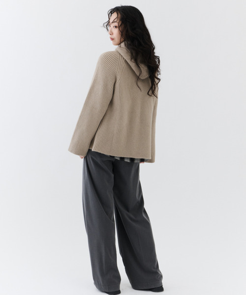 NUJOH(ヌゾ)の「Rib Hood Knit Cardigan / リブフードニットカーディガン(Tシャツ/カットソー・レディース・ベージュ/チャコールグレー/ライトブルー・FREE)」の20枚目の写真